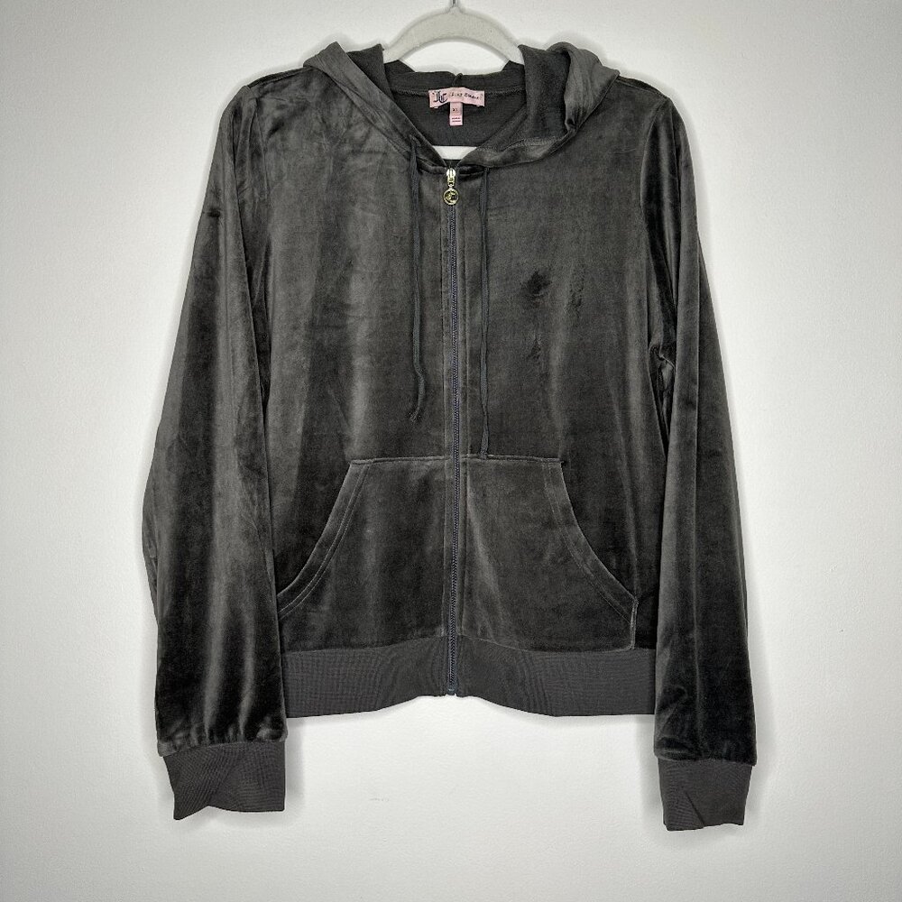 Juicy Couture Gray Velour Zip-Up‎ Hoodie Jacket Size XL Y2K